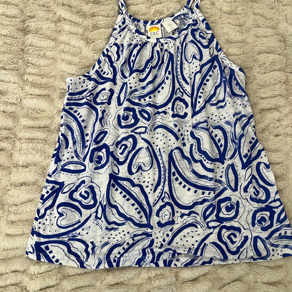 C&C California Blue Patterned Tank Top